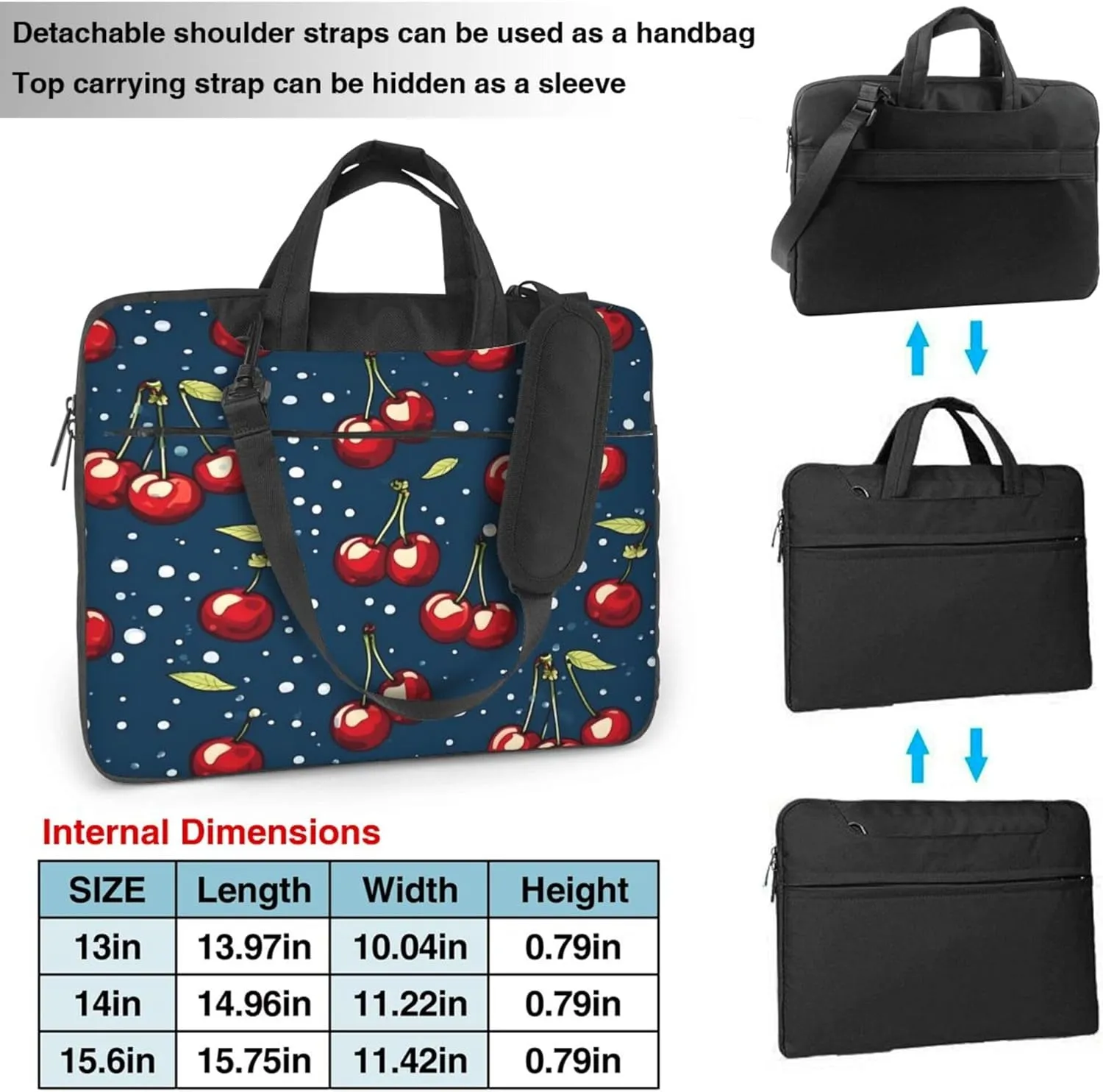 Cherry Fruit Polka Dots Laptop Shoulder Bag for Women, Laptop Sleeve Case Durable Computer Bag