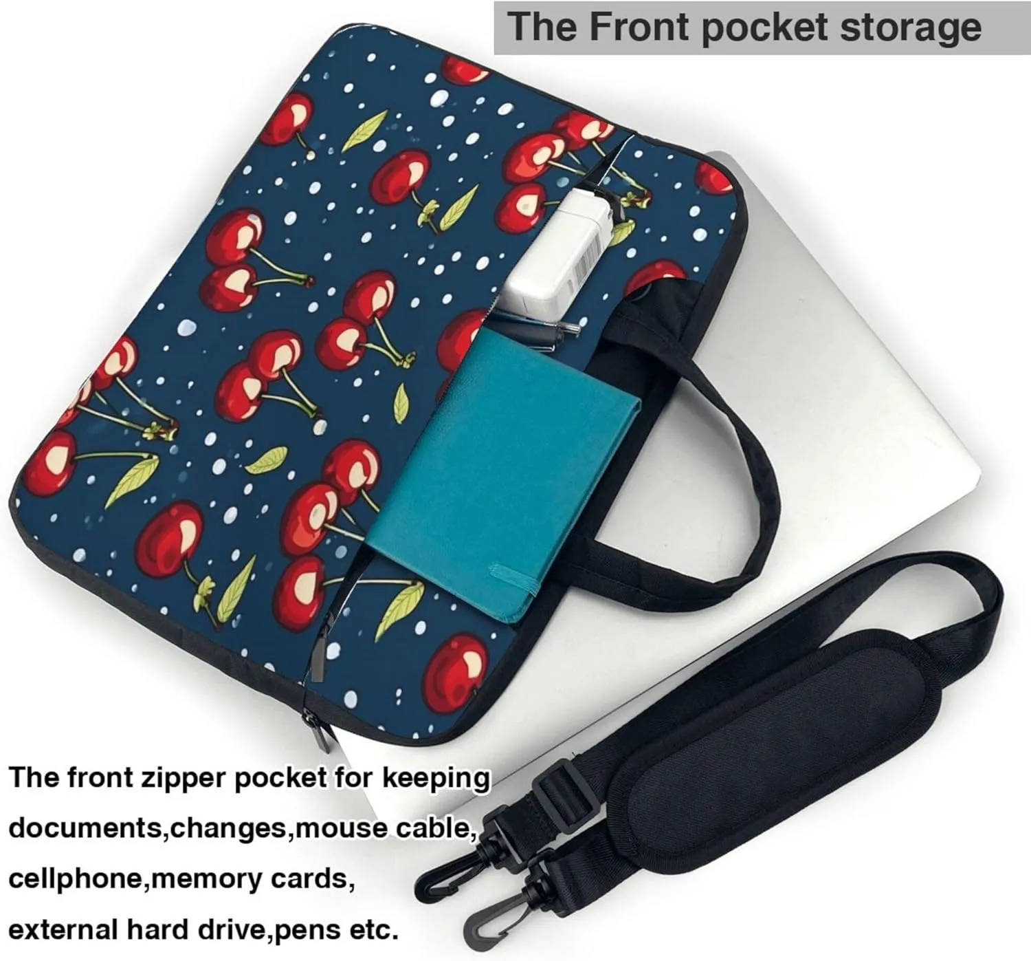 Cherry Fruit Polka Dots Laptop Shoulder Bag for Women, Laptop Sleeve Case Durable Computer Bag