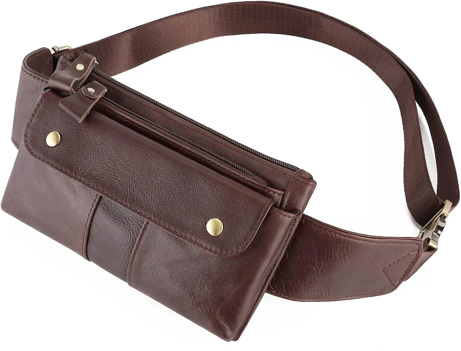 Chest Bag Mens Leather Waist Bag, Large Capacity Leather Satchel Bag, Retro Fashion Multilayer Mens Bag, Mobile Phone Bag