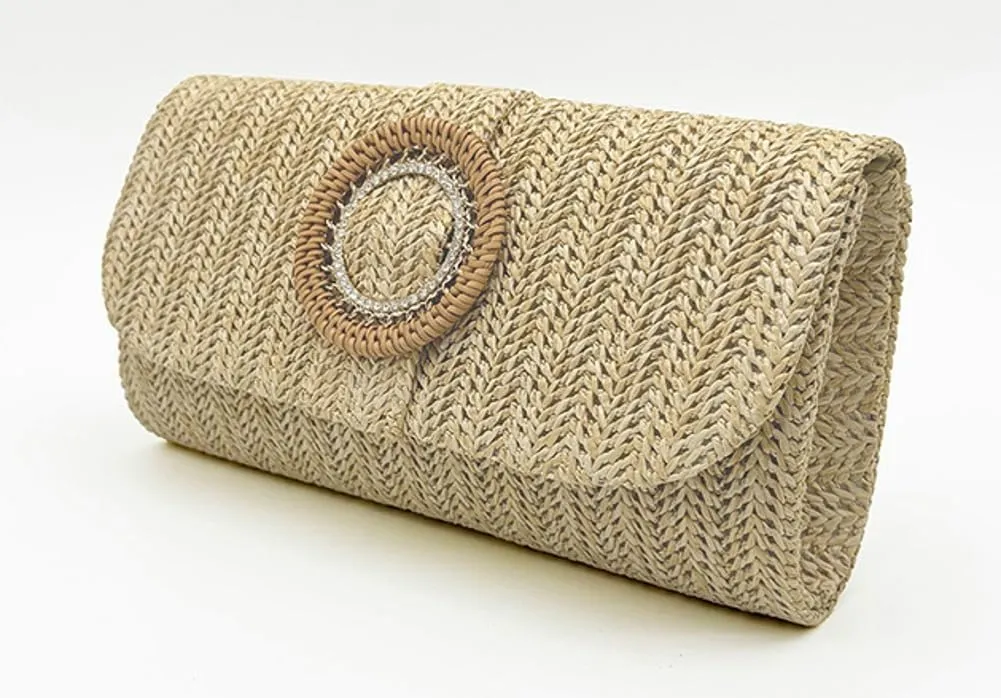 Chic Boho Clutch Purses for Women Straw Evening Handbag Rattan Woven Envelope Clutch Bag for Prom Party
