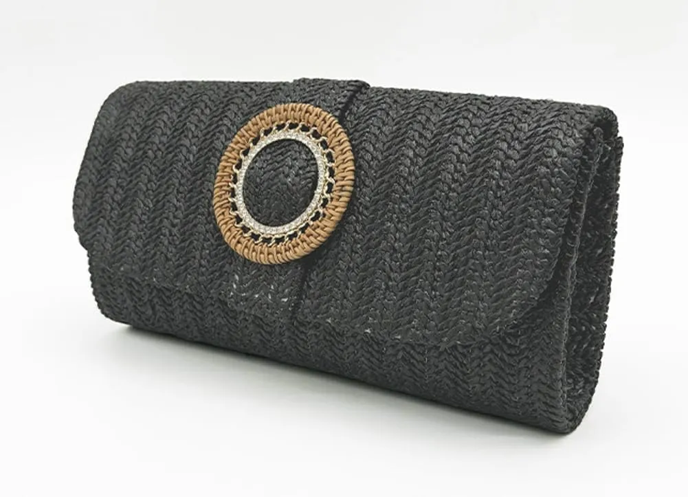 Chic Boho Clutch Purses for Women Straw Evening Handbag Rattan Woven Envelope Clutch Bag for Prom Party
