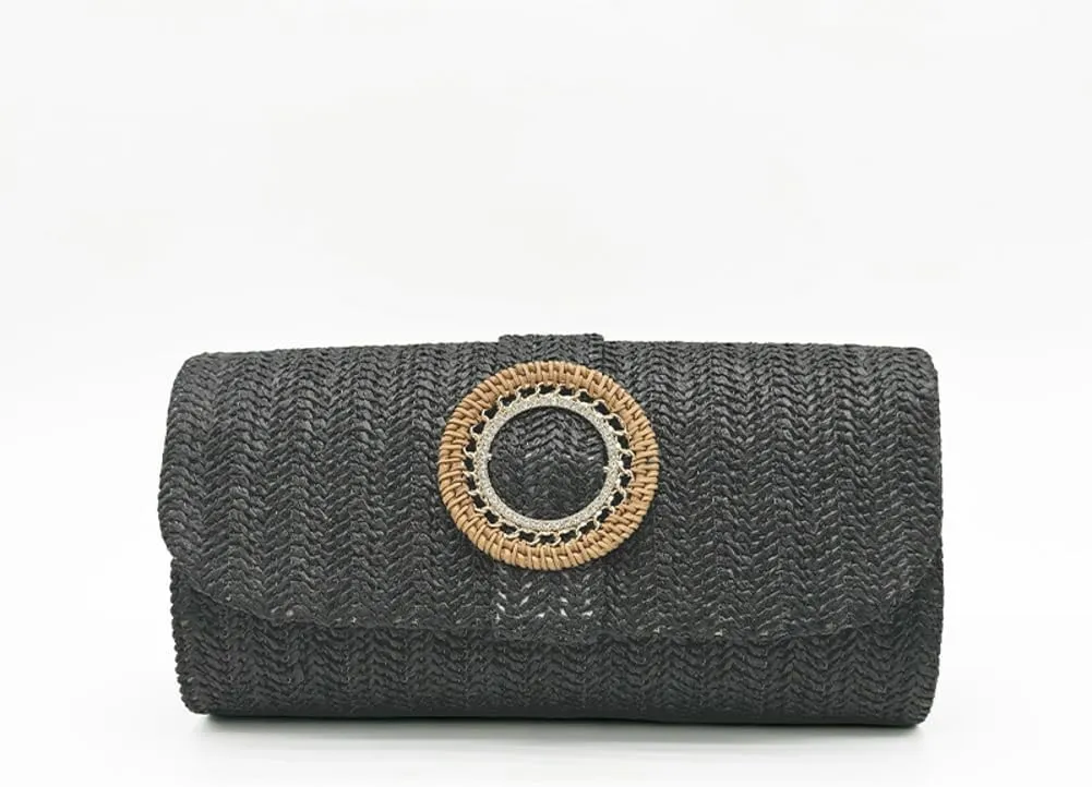 Chic Boho Clutch Purses for Women Straw Evening Handbag Rattan Woven Envelope Clutch Bag for Prom Party