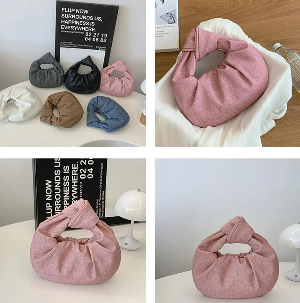 Chic Crescent Handbags for Women Small Cute Dumpling Tote Purse Soft Vegan Leather Clutch Trendy Pleated Satchel
