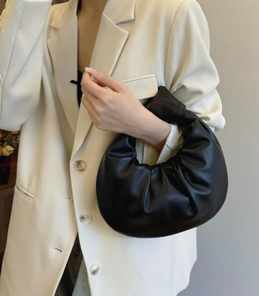 Chic Crescent Handbags for Women Small Cute Dumpling Tote Purse Soft Vegan Leather Clutch Trendy Pleated Satchel