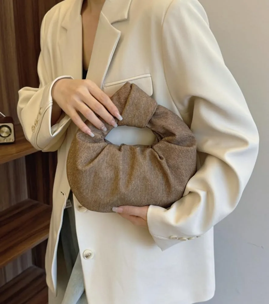 Chic Crescent Handbags for Women Small Cute Dumpling Tote Purse Soft Vegan Leather Clutch Trendy Pleated Satchel