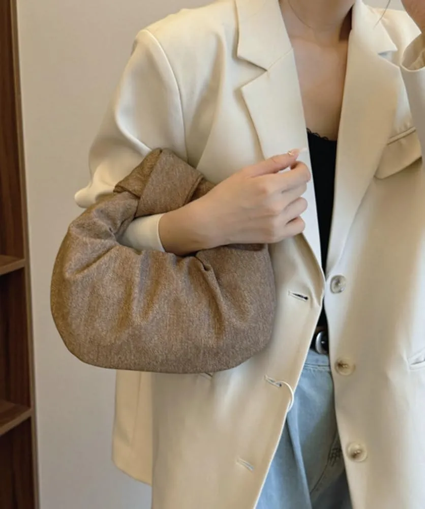 Chic Crescent Handbags for Women Small Cute Dumpling Tote Purse Soft Vegan Leather Clutch Trendy Pleated Satchel