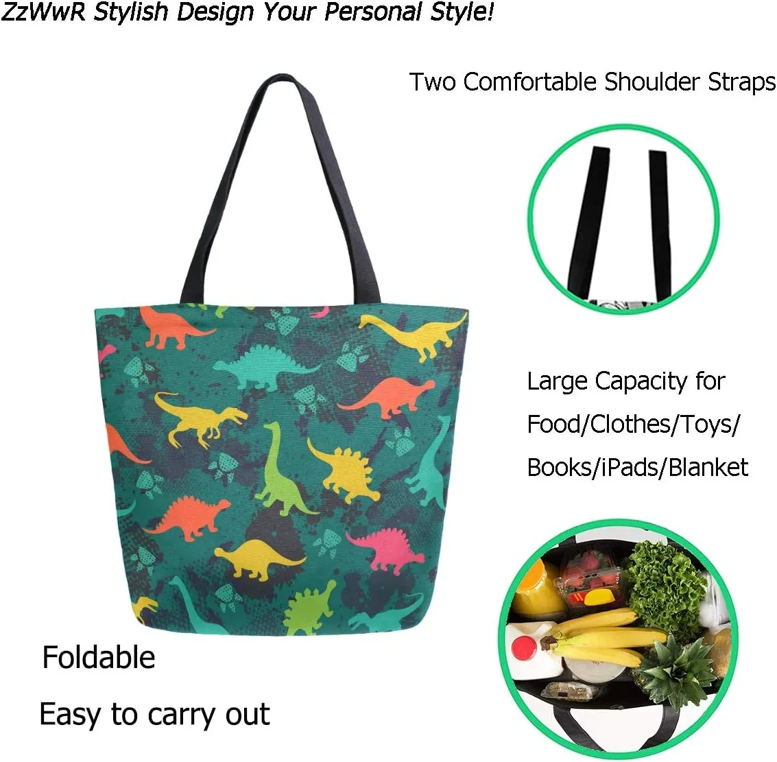 Chic Cute Fashion Style Pattern Extra Large Shoulder Tote Bag for Beach Travel Weekender Gym Grocery Shopping