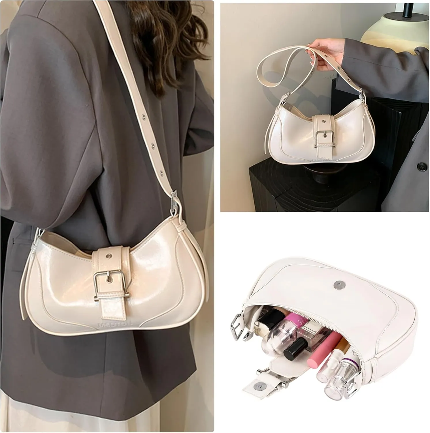 CHIC DIARY Shoulder Crossbody Bag for Women Y2K Hobo Handbag Vegan Leather Underarm Purse Retro Crescent Bag