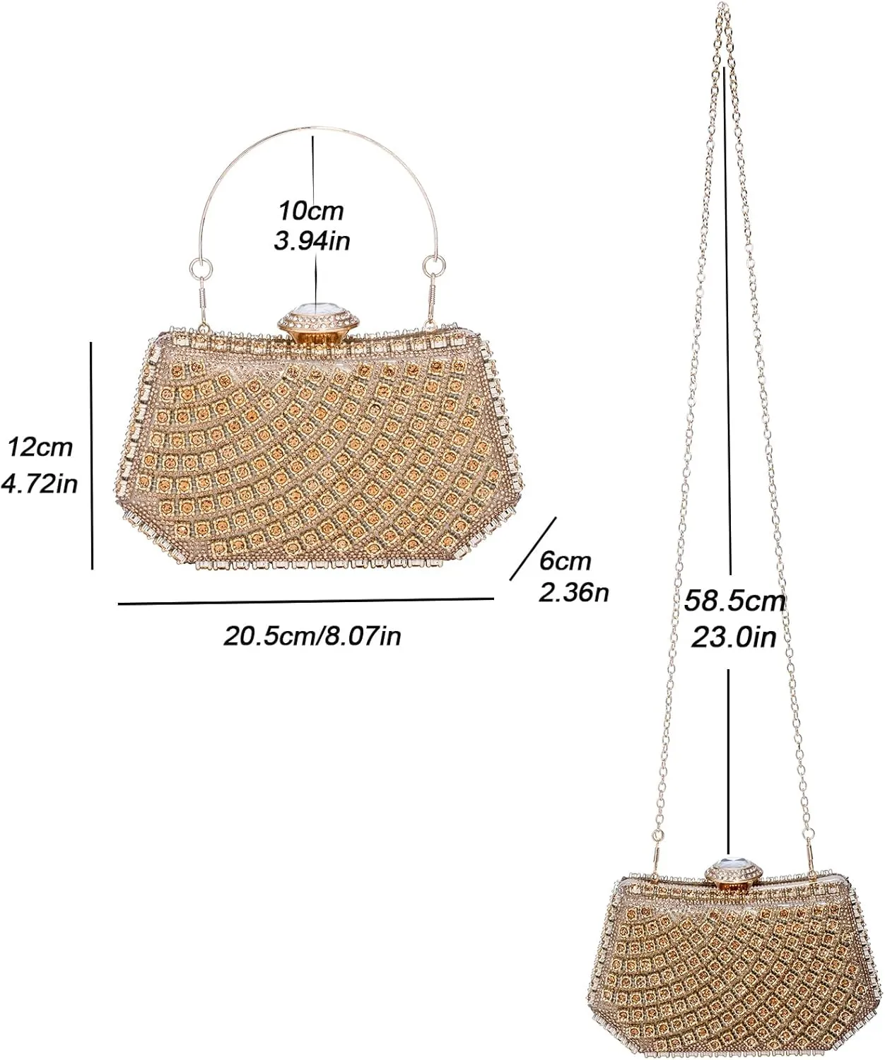 CHIC DIARY Women Sparkly Rhinestone Evening Bag Crystal Clutch Purse Glitter Shoulder Bag with Chain for Party Wedding