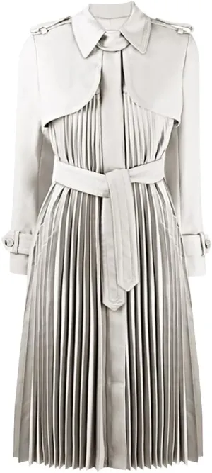 CHIC STAR Womens Pleated Trench Coat Dress, Collared Neckline, Belted Waist, Accordion Pleated Skirt
