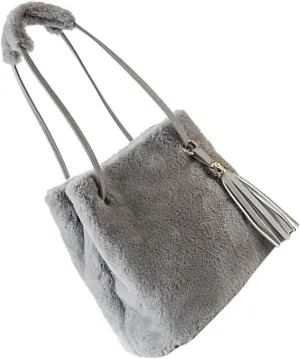 Chic Textured Shoulder Bag Plush Bucket Purse for Women Tote Bag Ideal for Beach Party Shopping