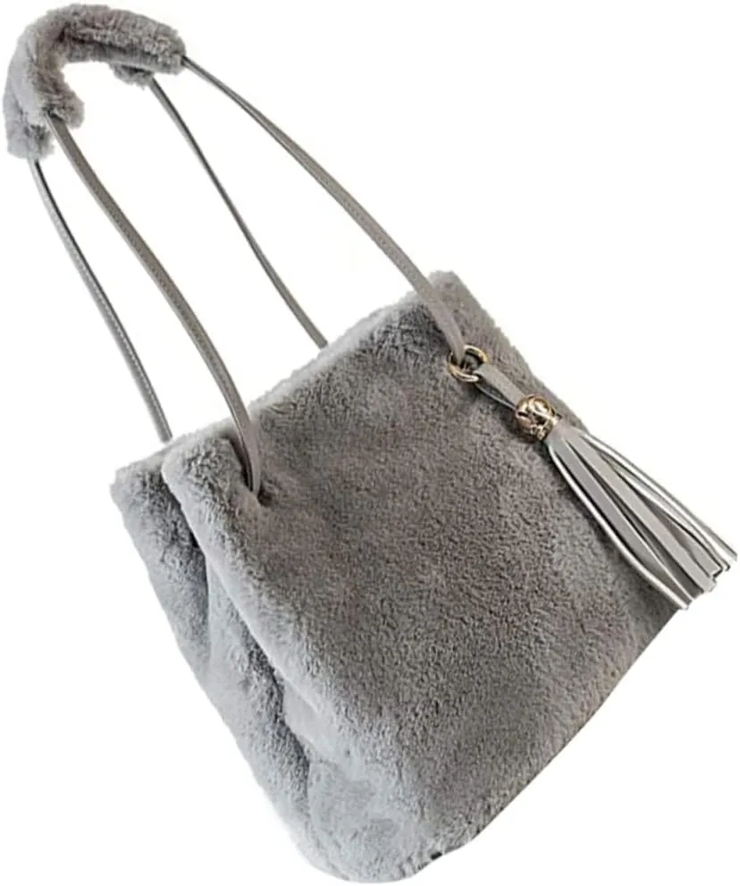 Chic Textured Shoulder Bag Plush Bucket Purse for Women Tote Bag Ideal for Beach Party Shopping