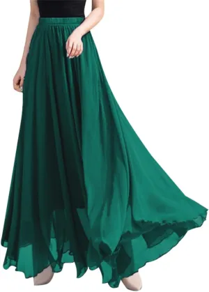 Chiffon Maxi Skirt for Women Summer Flowy Long Skirts Floor Length High Waisted Pleated Skirt Vintage Tea Party Dresses 2025