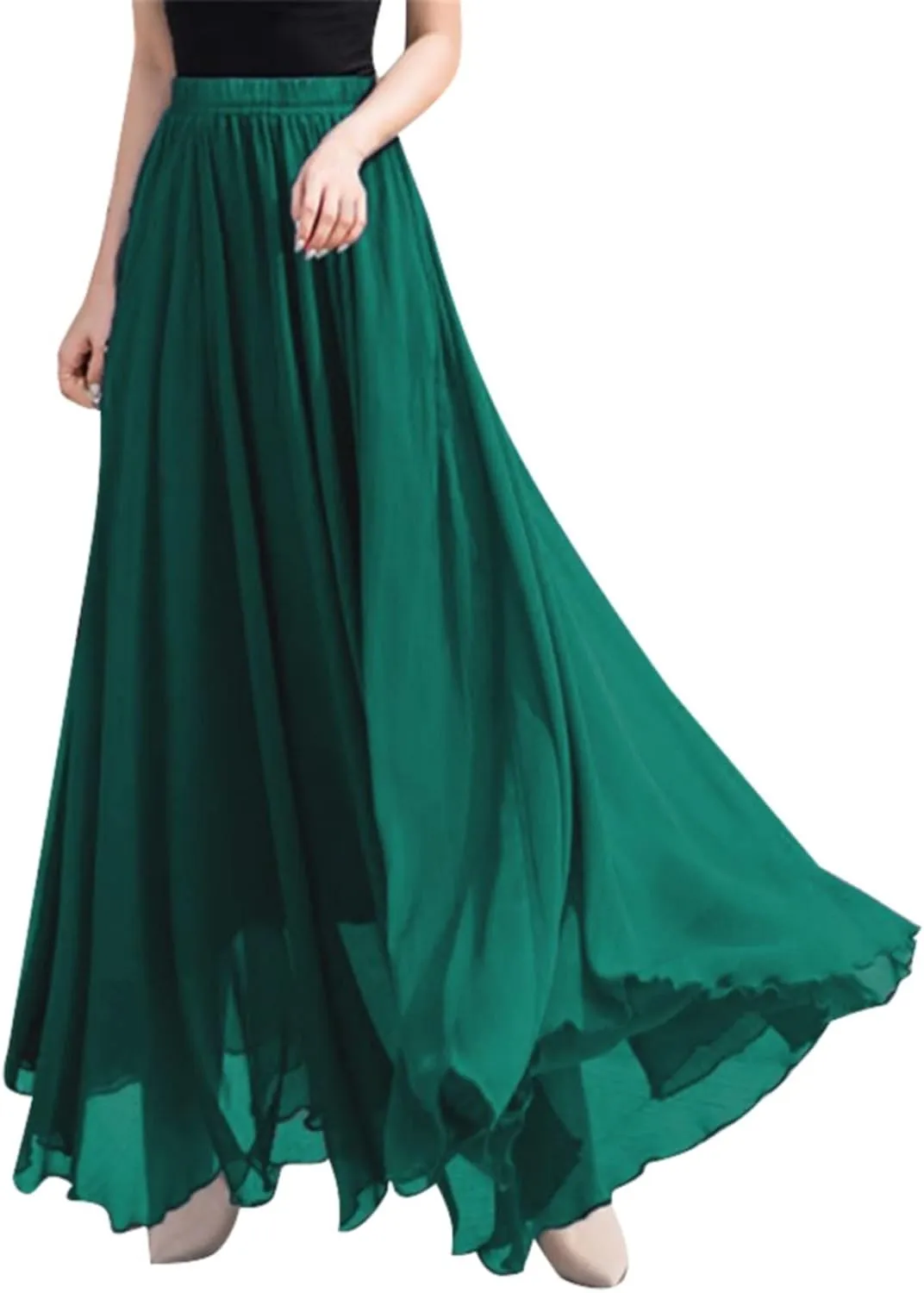 Chiffon Maxi Skirt for Women Summer Flowy Long Skirts Floor Length High Waisted Pleated Skirt Vintage Tea Party Dresses 2025