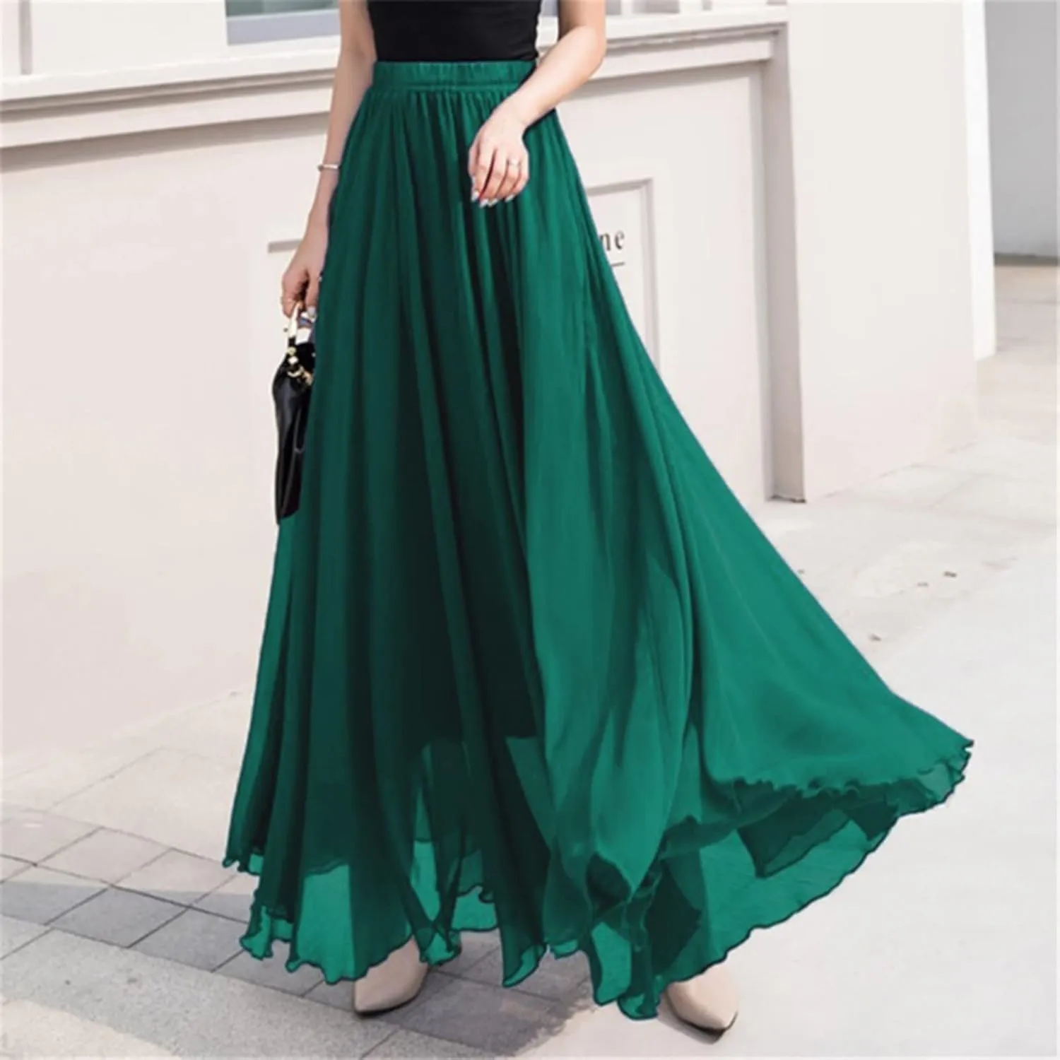 Chiffon Maxi Skirt for Women Summer Flowy Long Skirts Floor Length High Waisted Pleated Skirt Vintage Tea Party Dresses 2025
