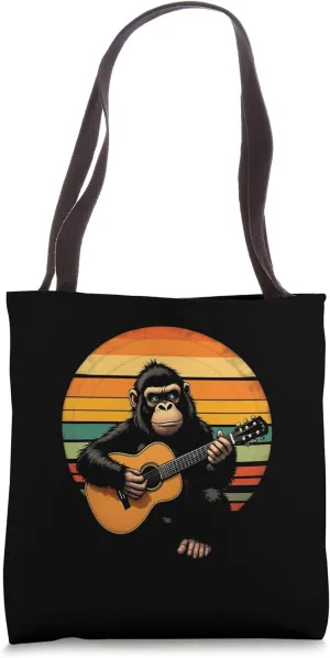 Chimpanzee Guitar Retro Tote Bag