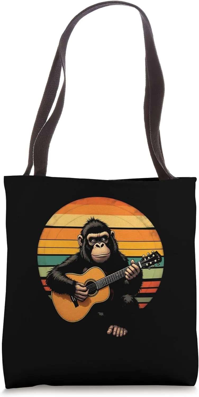 Chimpanzee Guitar Retro Tote Bag