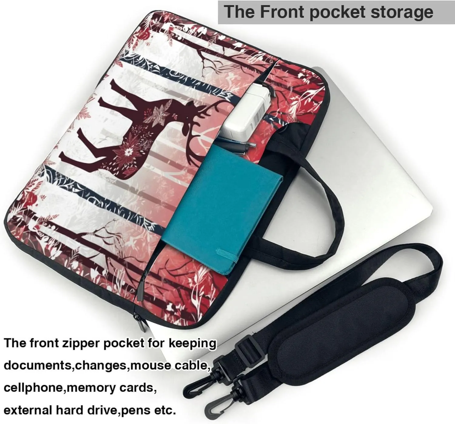 Chrismas Deer Winter Tree Laptop Shoulder Bag for Women, Laptop Sleeve Case Durable Computer Bag