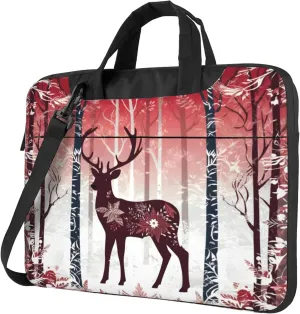 Chrismas Deer Winter Tree Laptop Shoulder Bag for Women, Laptop Sleeve Case Durable Computer Bag