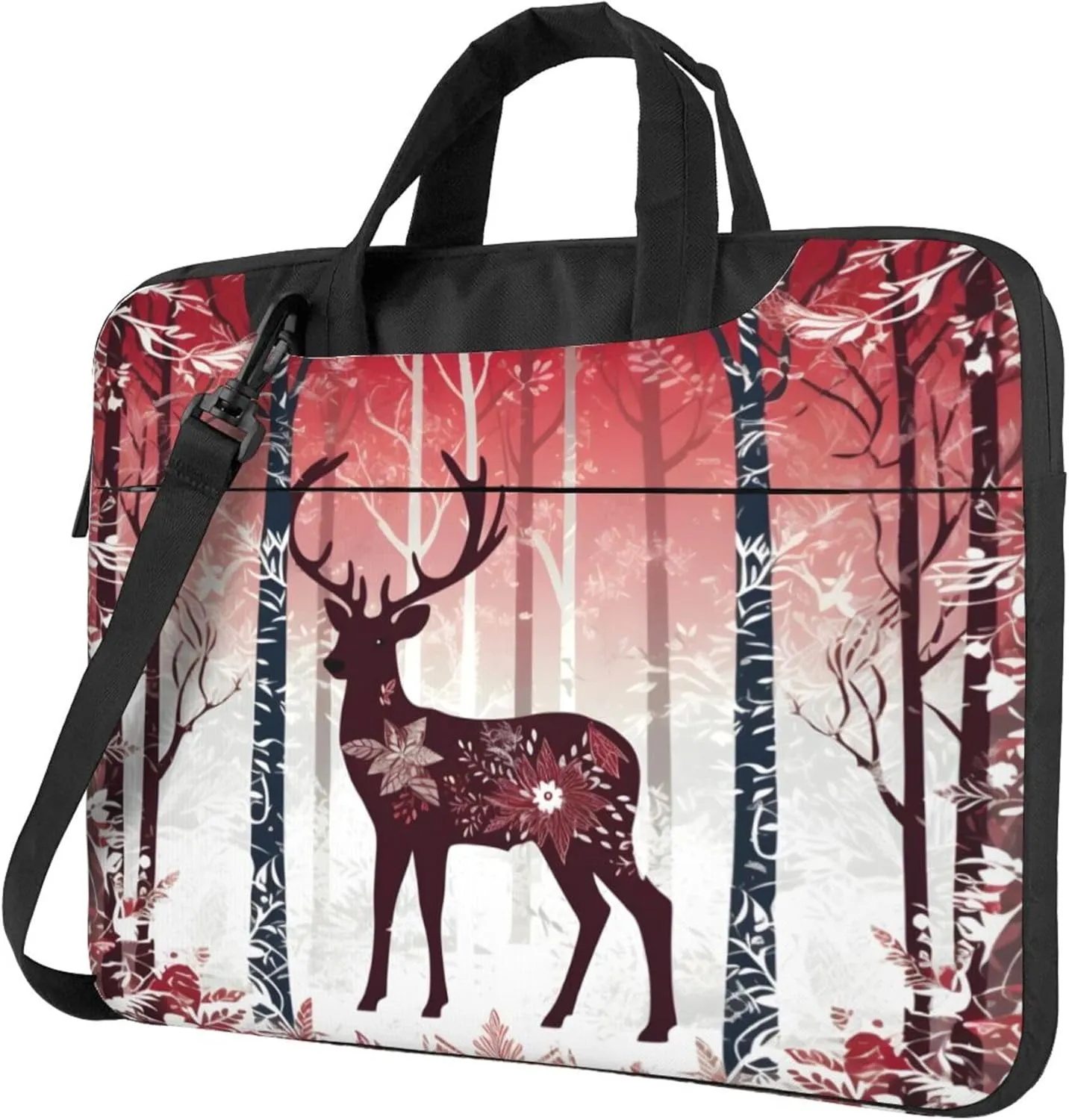 Chrismas Deer Winter Tree Laptop Shoulder Bag for Women, Laptop Sleeve Case Durable Computer Bag