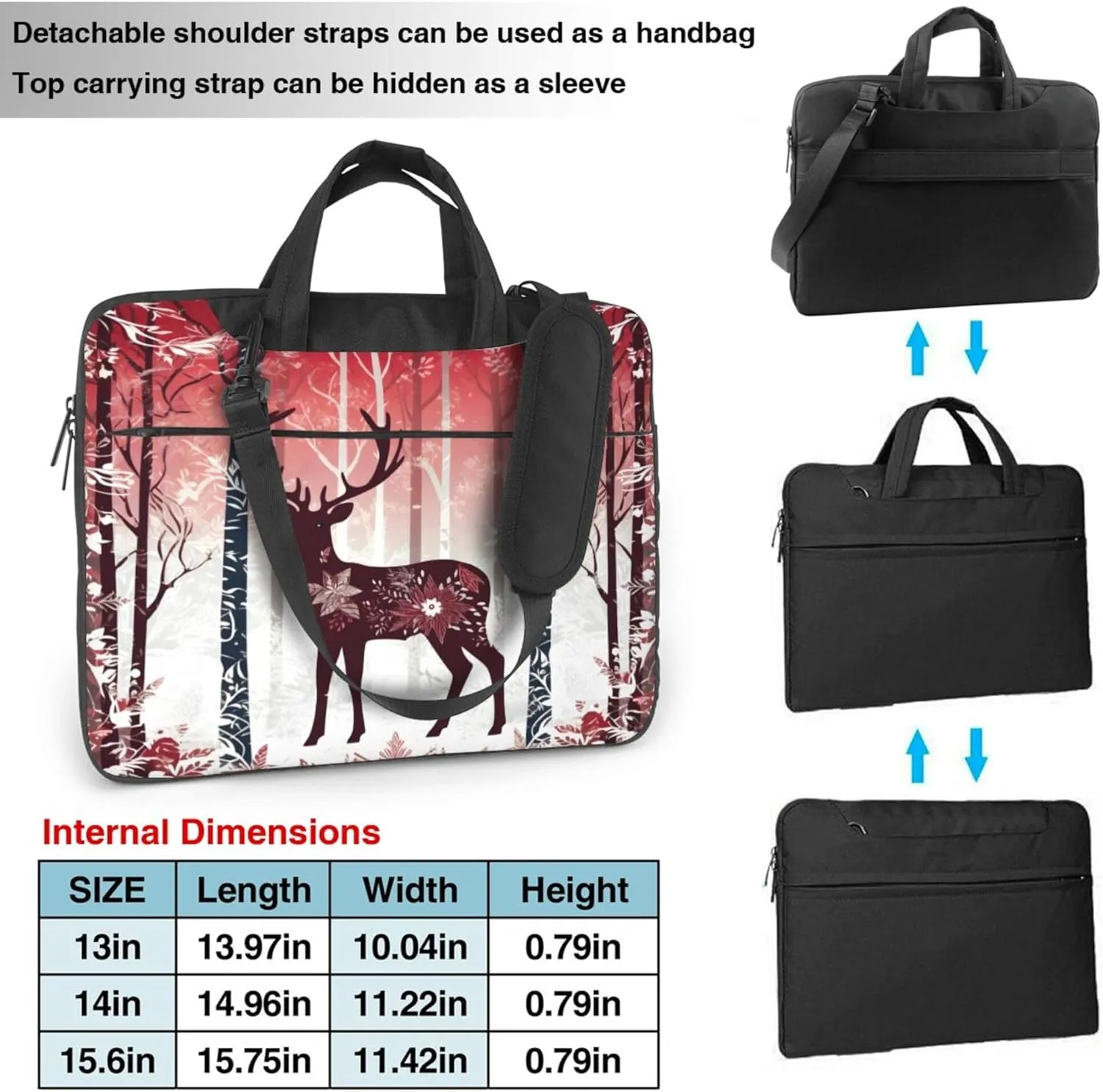 Chrismas Deer Winter Tree Laptop Shoulder Bag for Women, Laptop Sleeve Case Durable Computer Bag