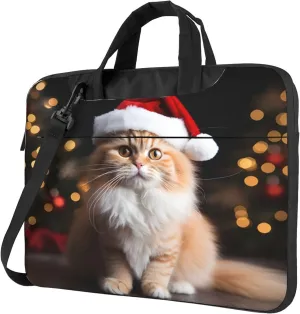 Christmas Glow Cute Cat Laptop Shoulder Bag for Women, Laptop Sleeve Case Durable Computer Bag