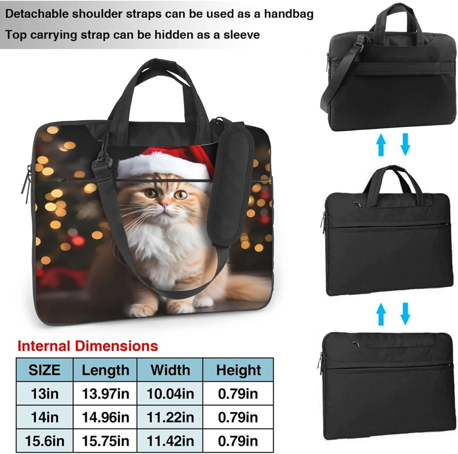 Christmas Glow Cute Cat Laptop Shoulder Bag for Women, Laptop Sleeve Case Durable Computer Bag