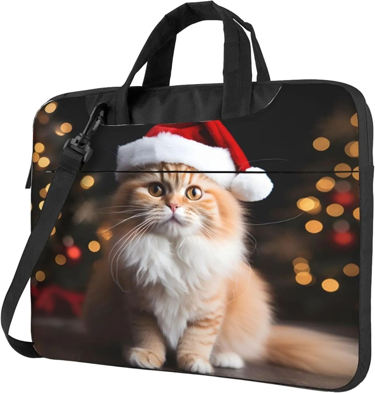 Christmas Glow Cute Cat Laptop Shoulder Bag for Women, Laptop Sleeve Case Durable Computer Bag