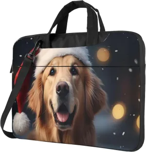 Christmas Golden Retriever Dog Laptop Shoulder Bag for Women, Laptop Sleeve Case Durable Computer Bag