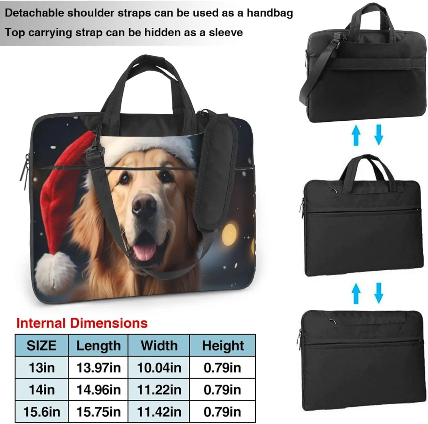 Christmas Golden Retriever Dog Laptop Shoulder Bag for Women, Laptop Sleeve Case Durable Computer Bag