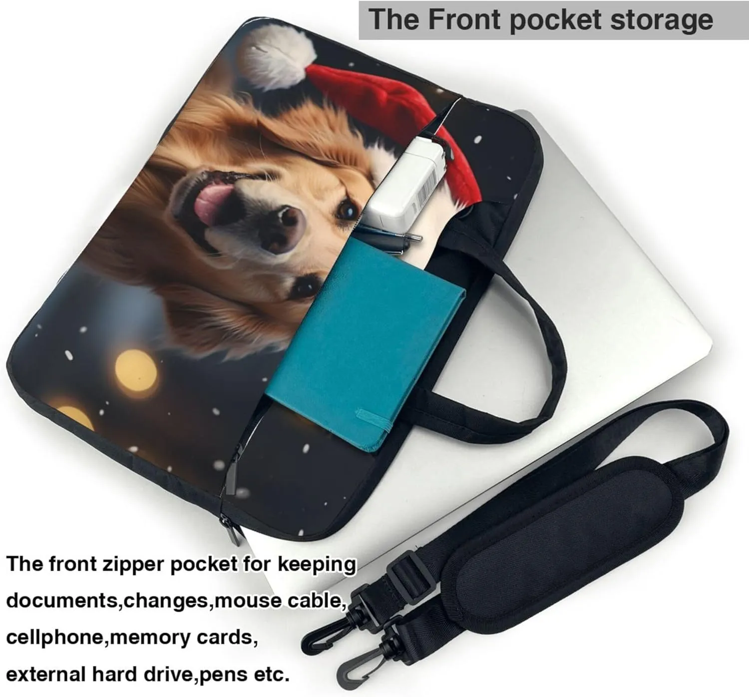 Christmas Golden Retriever Dog Laptop Shoulder Bag for Women, Laptop Sleeve Case Durable Computer Bag