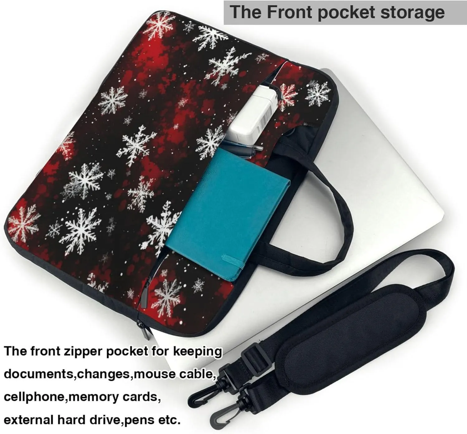 Christmas Snowflakes Laptop Shoulder Bag for Women, Snowflake Laptop Sleeve Case Durable Computer Bag