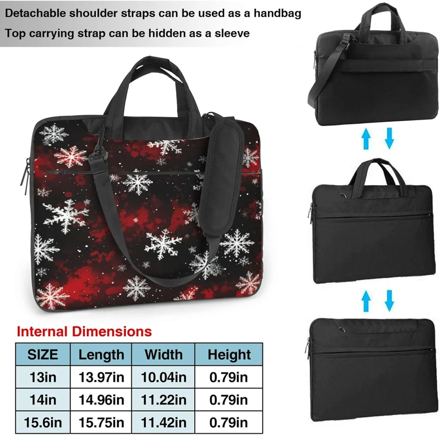 Christmas Snowflakes Laptop Shoulder Bag for Women, Snowflake Laptop Sleeve Case Durable Computer Bag