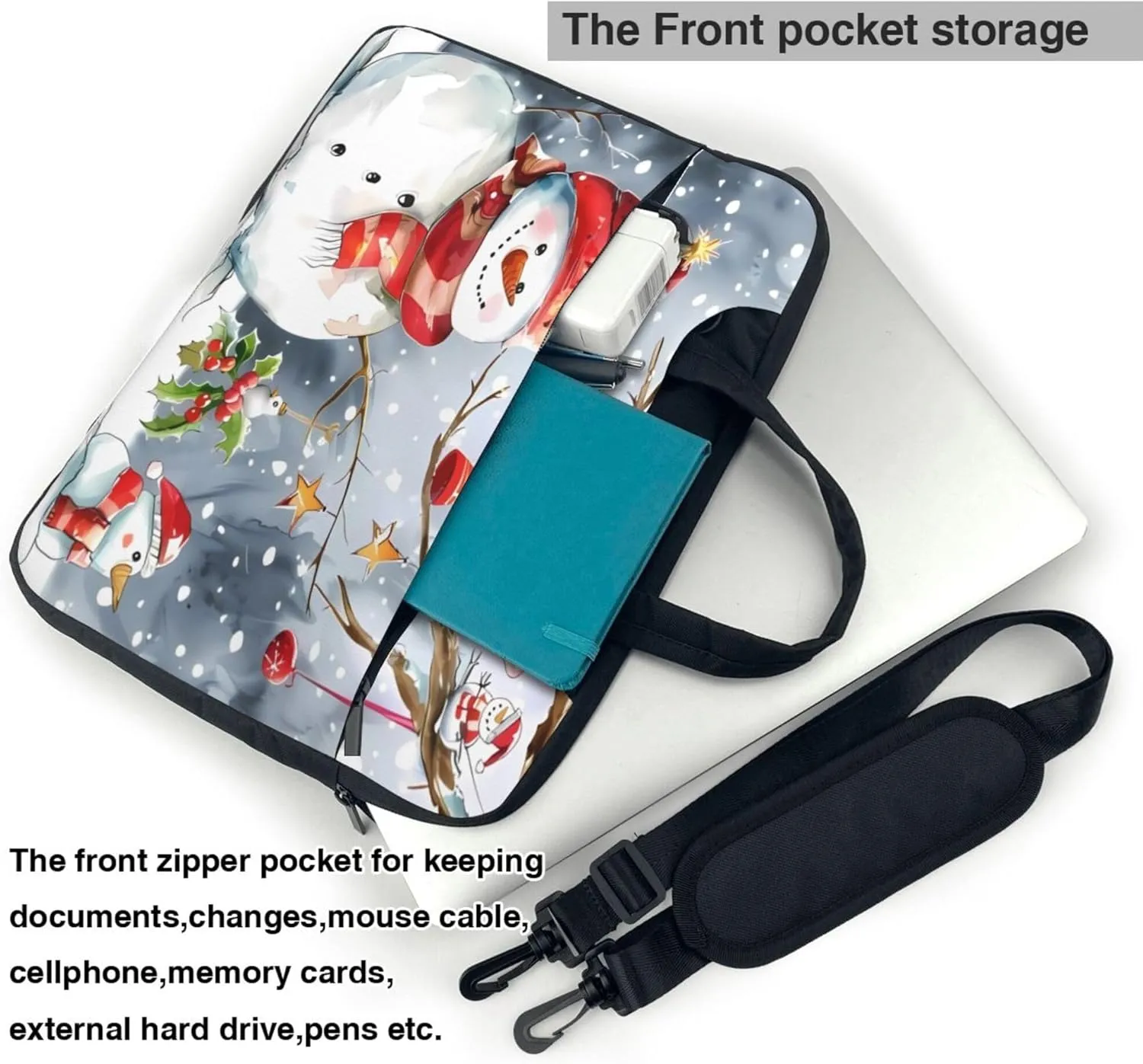 Christmas Snowman Laptop Shoulder Bag for Women, Winter Snowflake Laptop Sleeve Case Durable Computer Bag