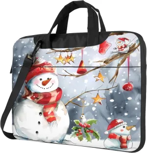 Christmas Snowman Laptop Shoulder Bag for Women, Winter Snowflake Laptop Sleeve Case Durable Computer Bag