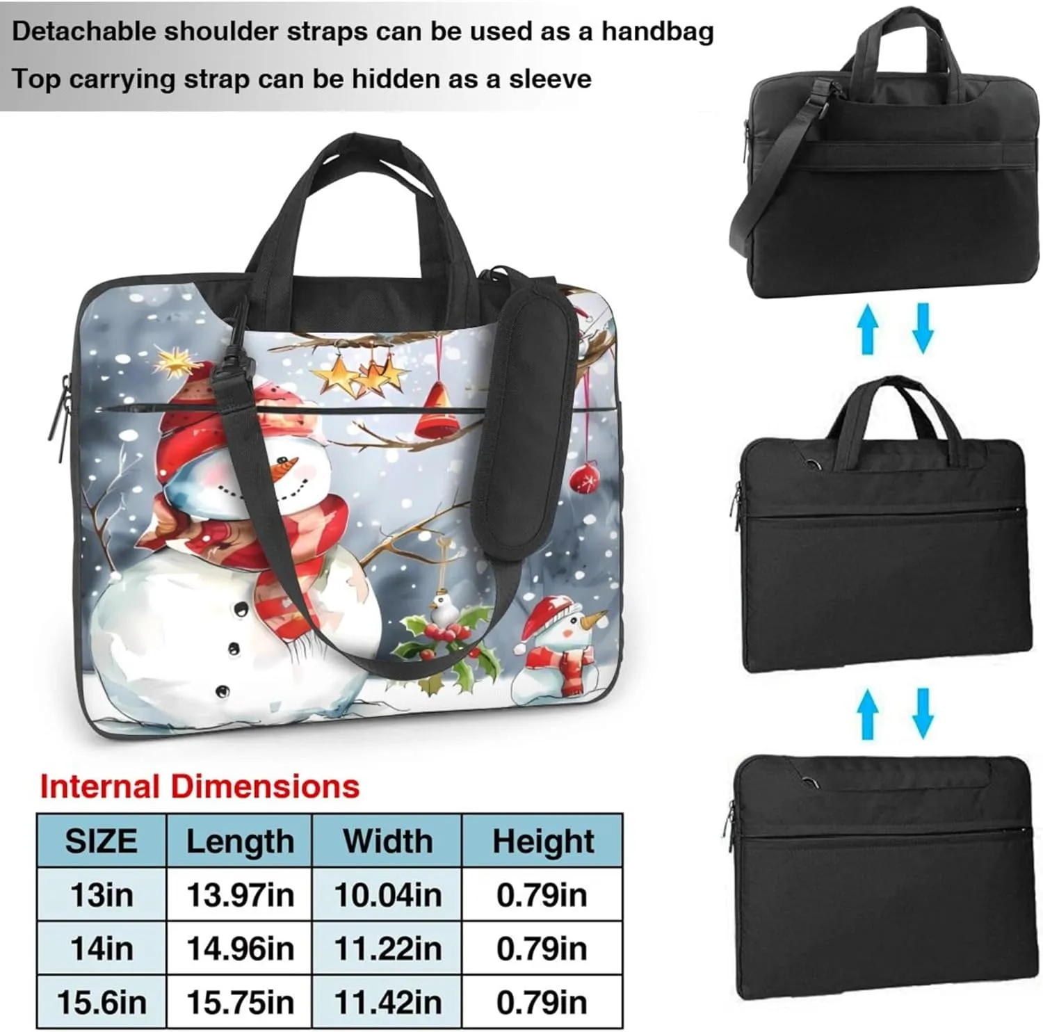 Christmas Snowman Laptop Shoulder Bag for Women, Winter Snowflake Laptop Sleeve Case Durable Computer Bag