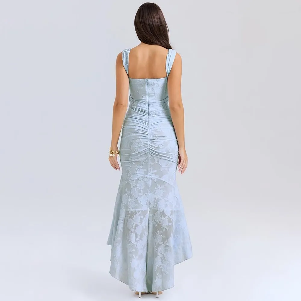 Chvity Women Sexy Bodycon Sleeveless Maxi Dress Summer Backless Fishtail Dress Floral Ruched Cocktail Party Cami Dress