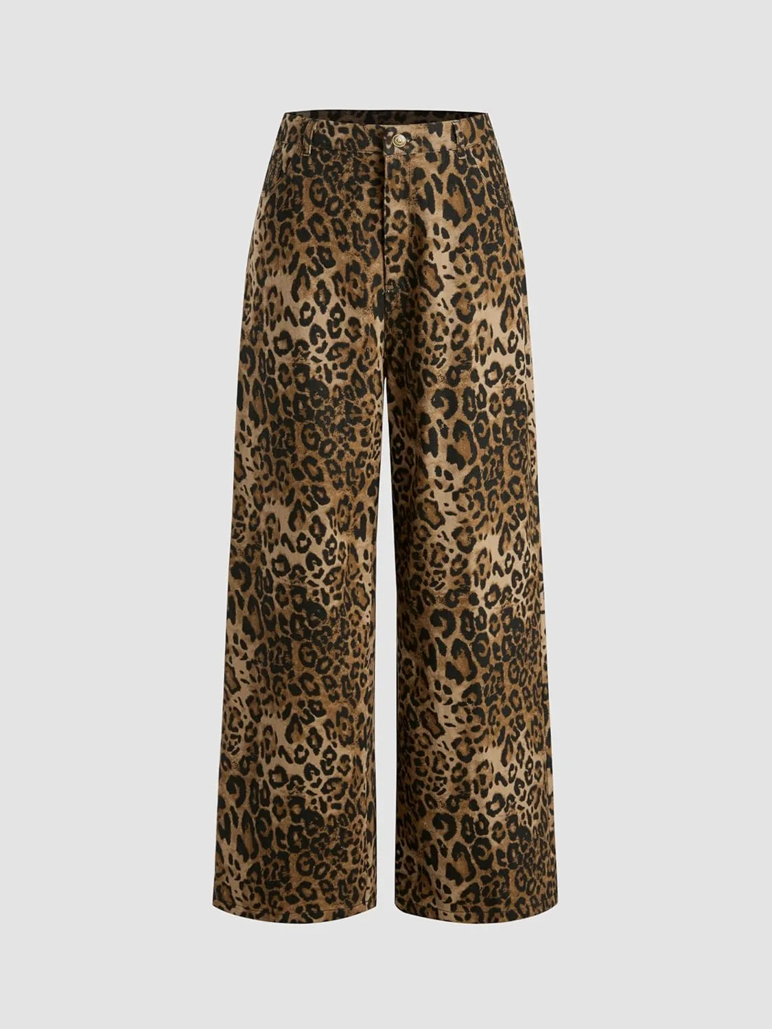 CIDER Denim Mid Waist Leopard Wide Leg Pants