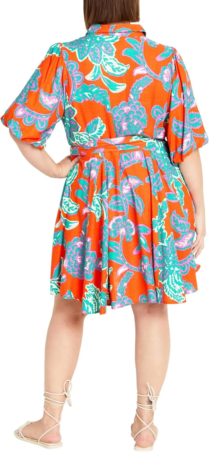 City Chic Women's Apparel Women's Plus Size Elbow Sleeve Button Up Shirt Dress