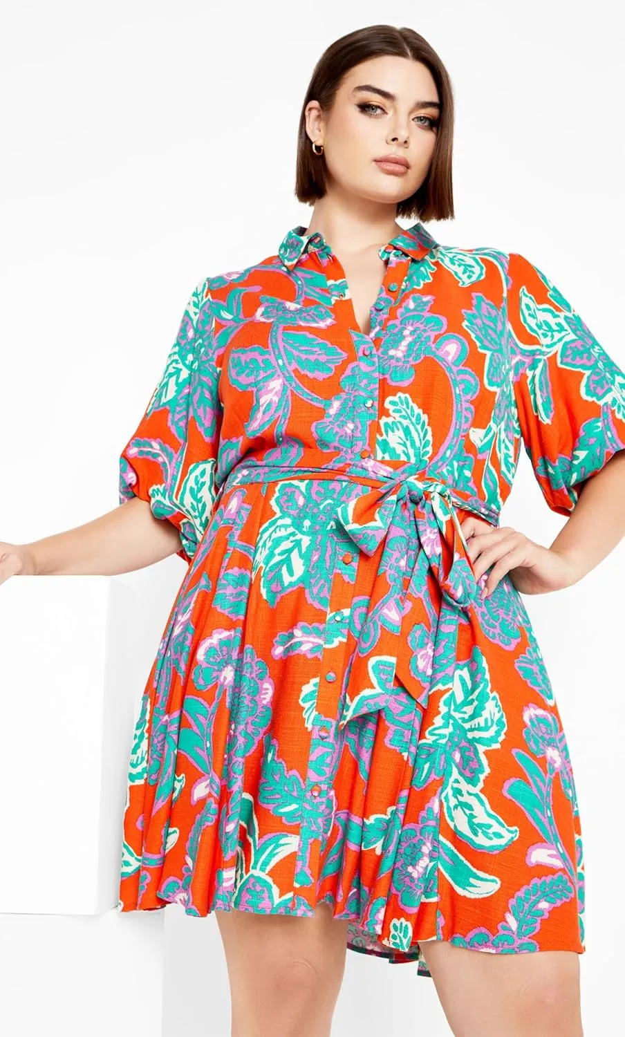 City Chic Women's Apparel Women's Plus Size Elbow Sleeve Button Up Shirt Dress
