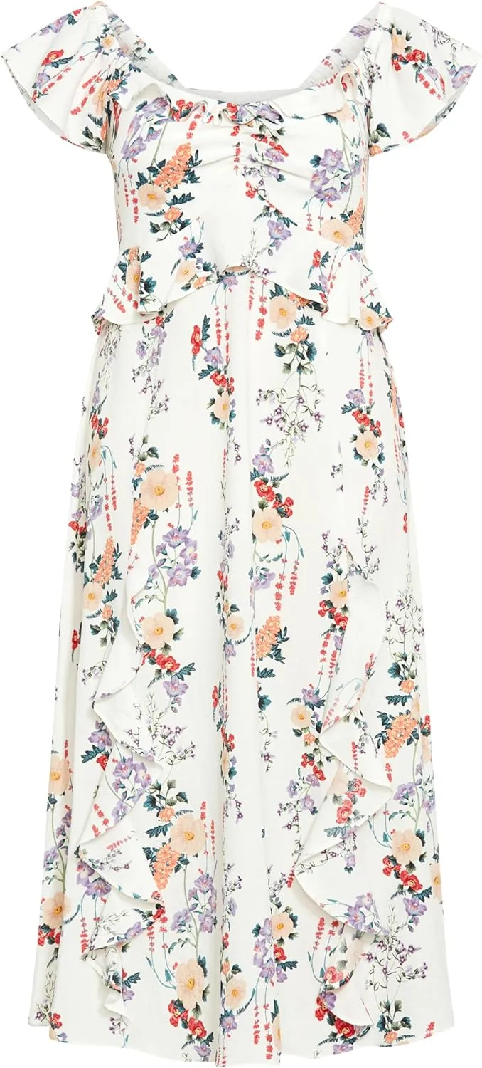 City Chic Women's Flutter Sleeve V Neck Floral Print Maxi Dress