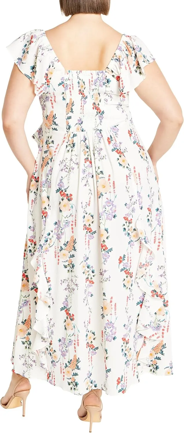 City Chic Women's Flutter Sleeve V Neck Floral Print Maxi Dress