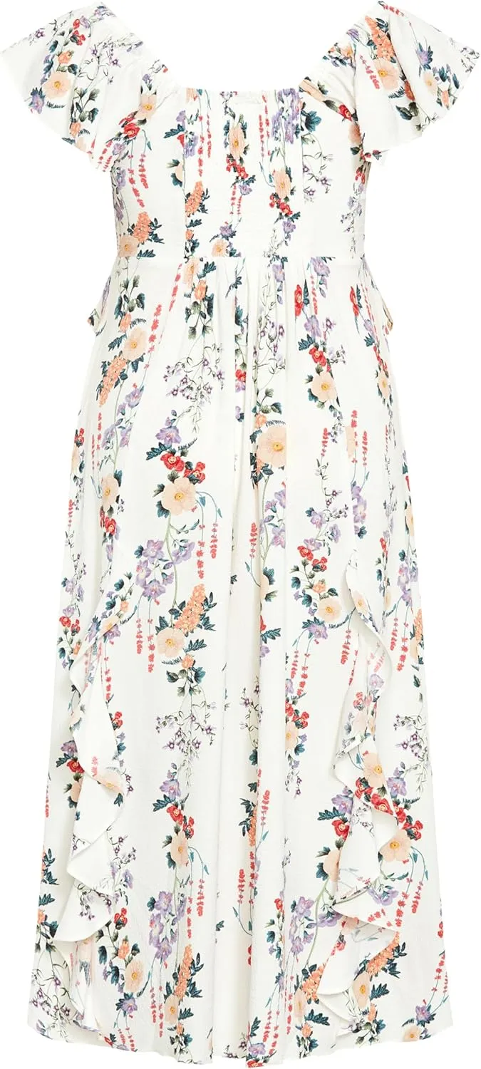 City Chic Women's Flutter Sleeve V Neck Floral Print Maxi Dress