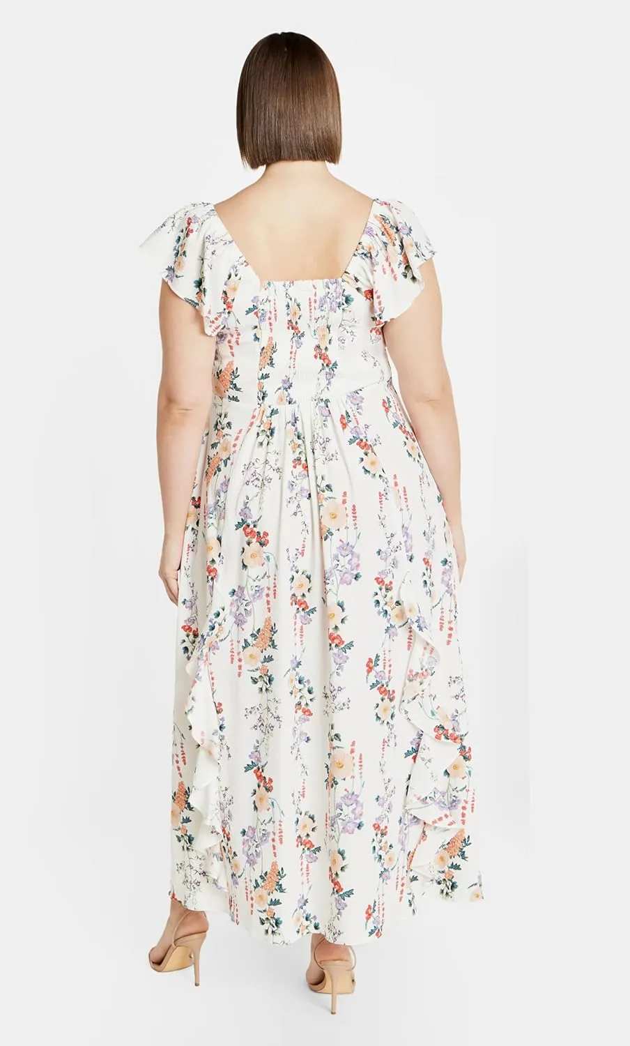 City Chic Women's Flutter Sleeve V Neck Floral Print Maxi Dress