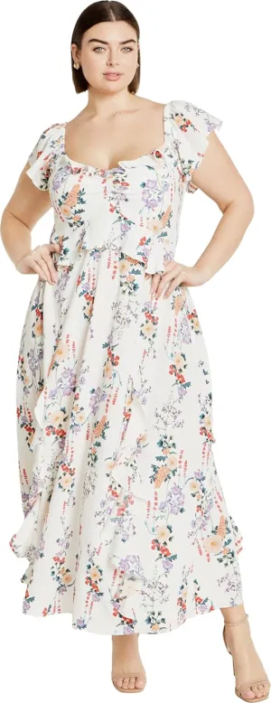 City Chic Women's Flutter Sleeve V Neck Floral Print Maxi Dress
