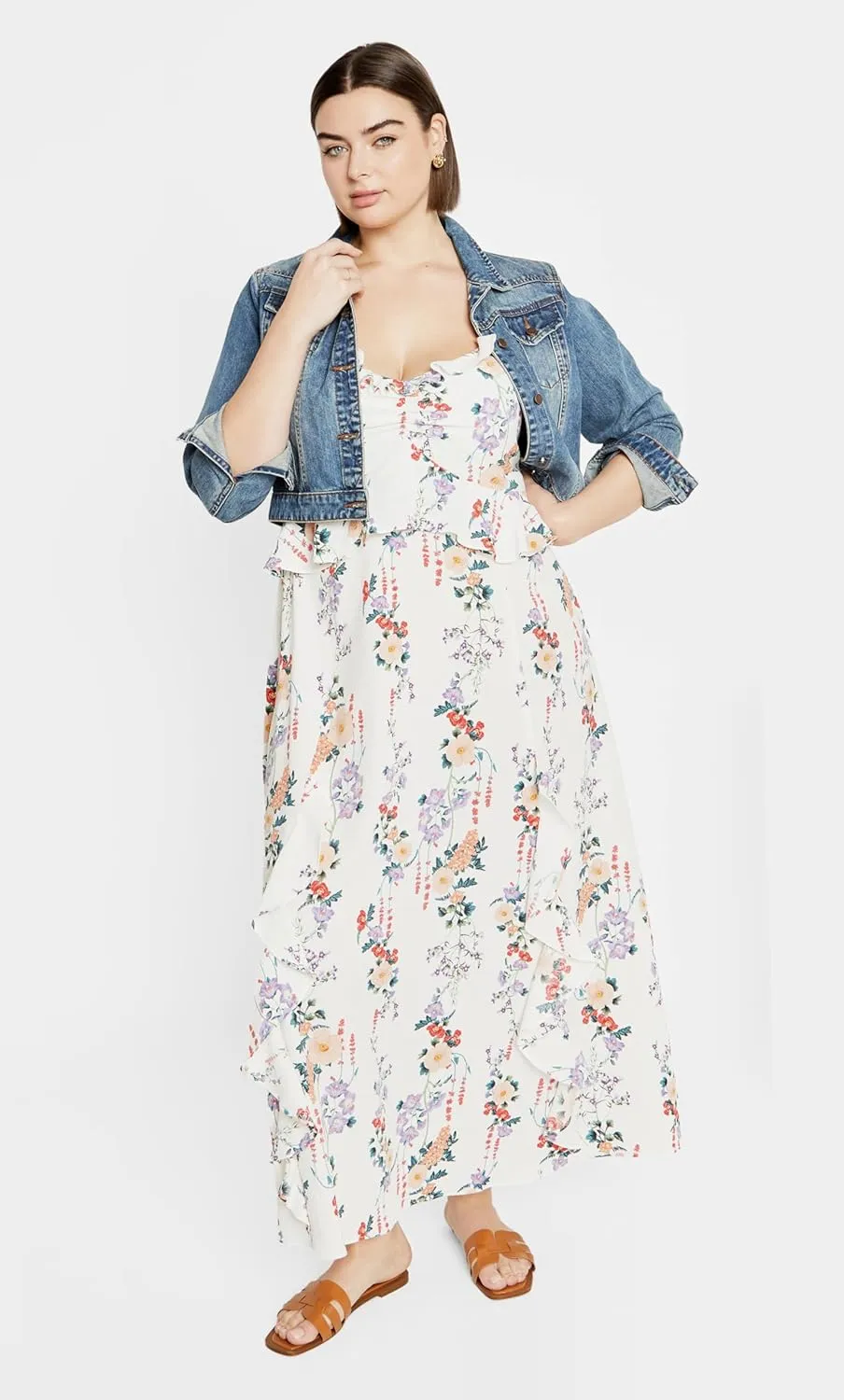 City Chic Women's Flutter Sleeve V Neck Floral Print Maxi Dress