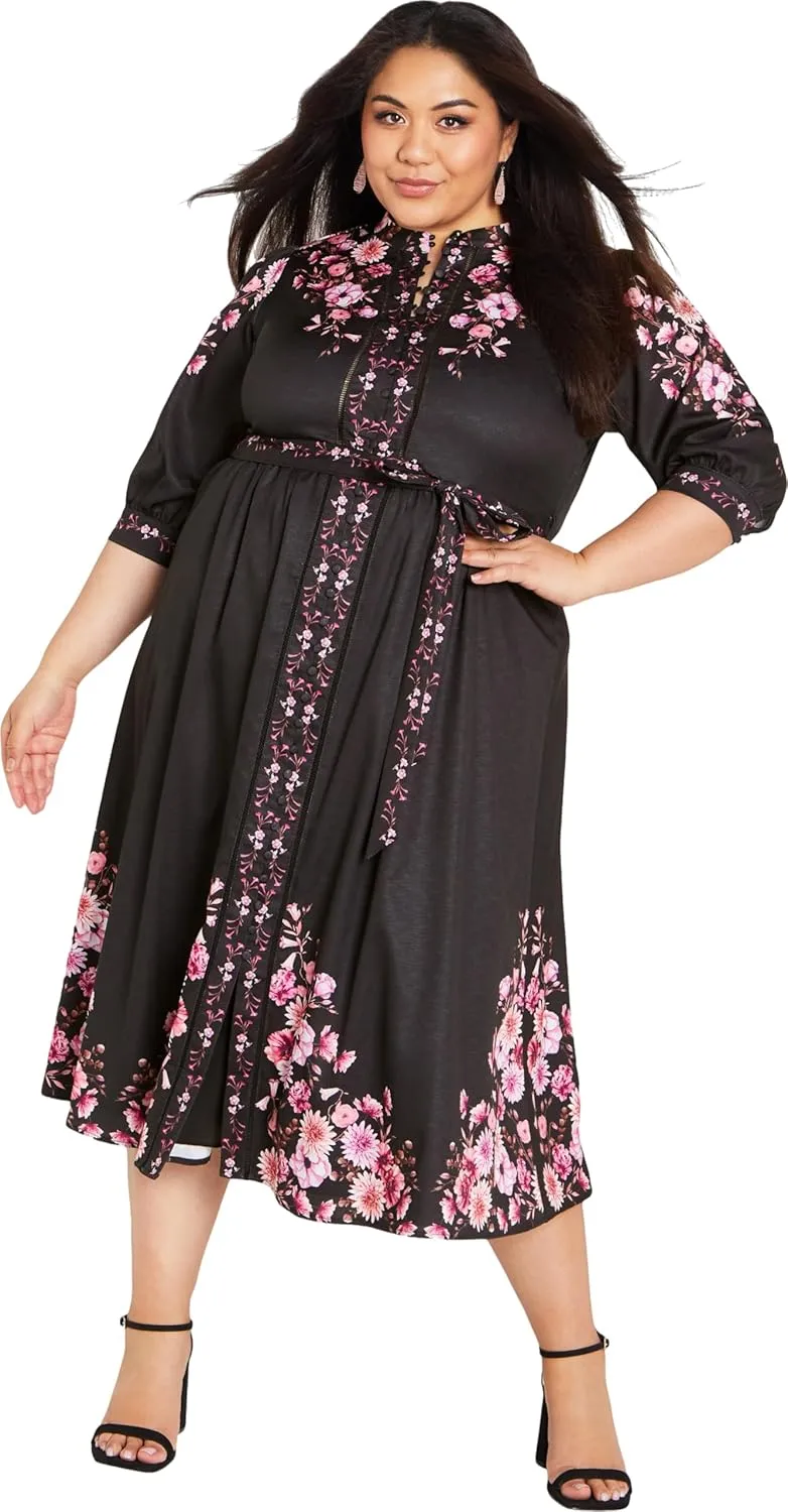 City Chic Women's Plus Size Annabelle Button Closure Midi Dress