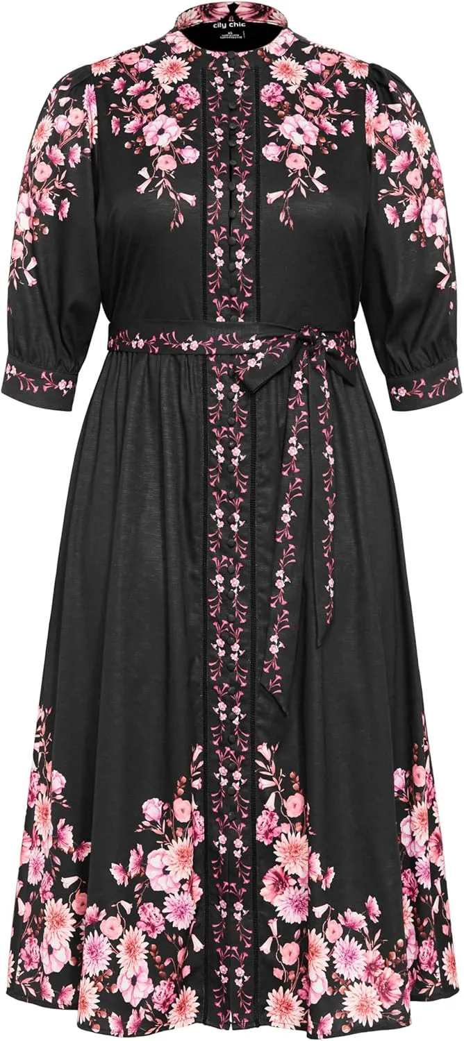 City Chic Women's Plus Size Annabelle Button Closure Midi Dress