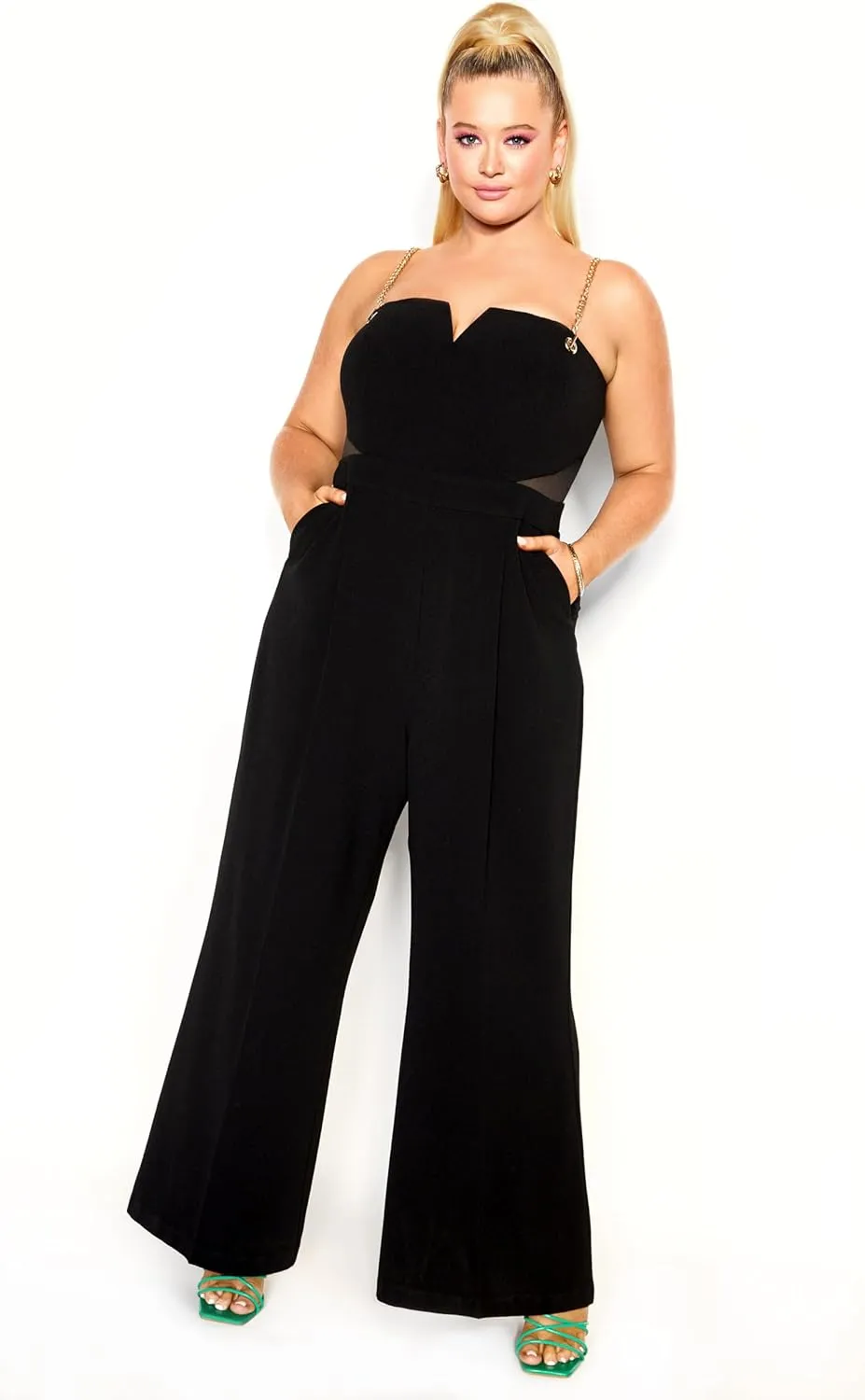 City Chic Women's Plus Size Jumpsuit - Ann Chain Sleeveless Wide Leg
