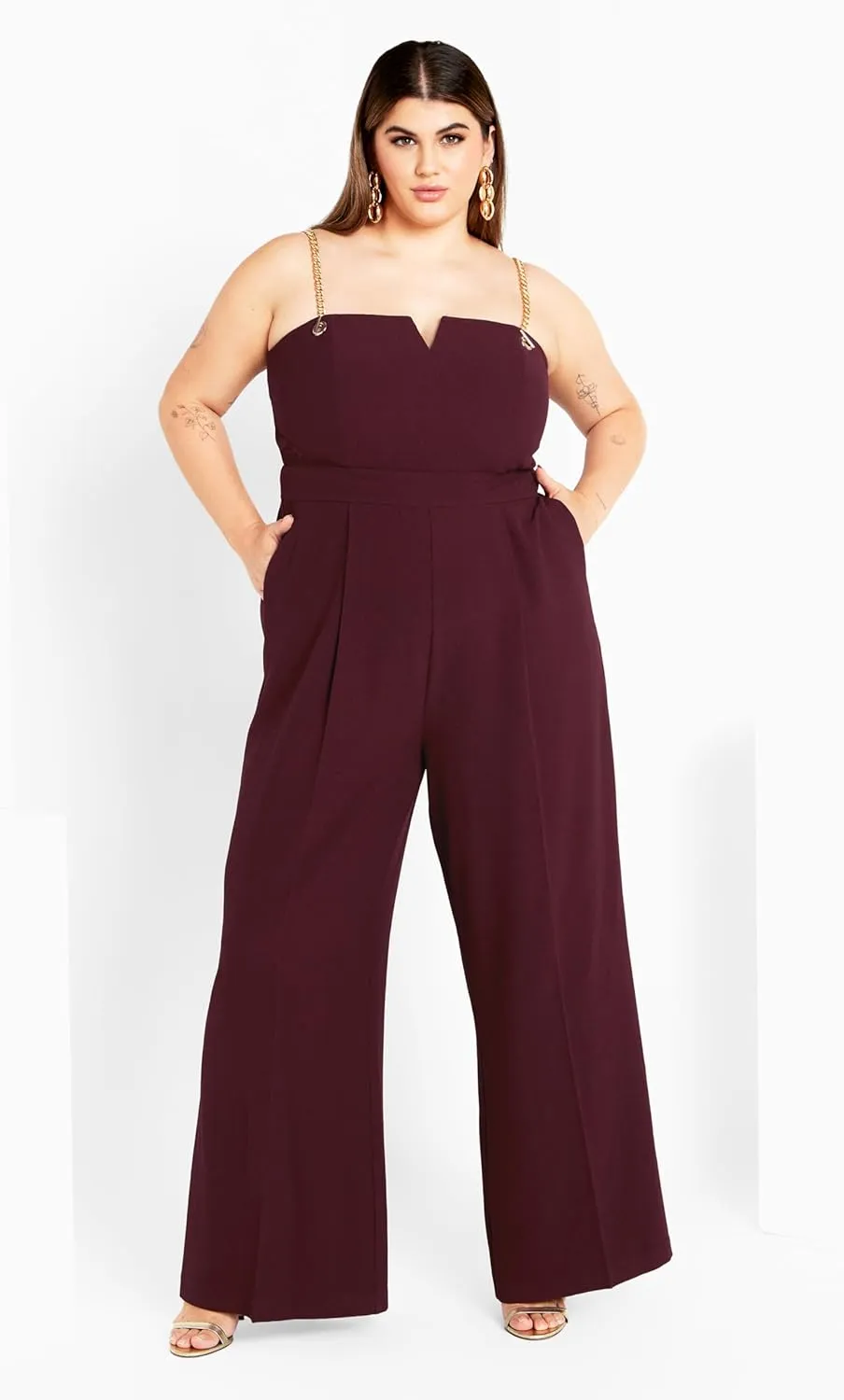 City Chic Women's Plus Size Jumpsuit - Ann Chain Sleeveless Wide Leg